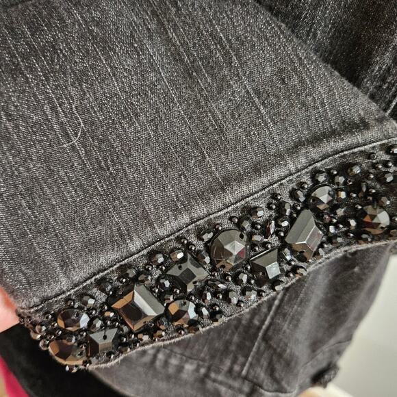 Denim Jacket Embellished Charcoal Gray 3/4 Sleeve Pocket Button Front 12 Bling - Picture 10 of 12
